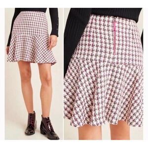 Maeve by Anthropologie Bobbie Plaid Flounced Mini Skirt Tweed Sz 6 Red Motif EUC